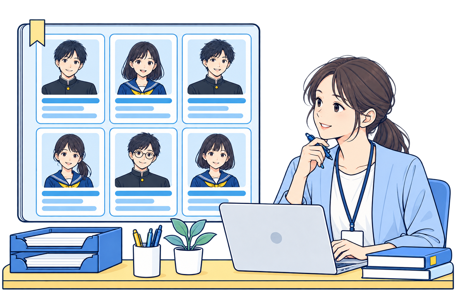 生徒情報を整理して確認するスクール担当者
